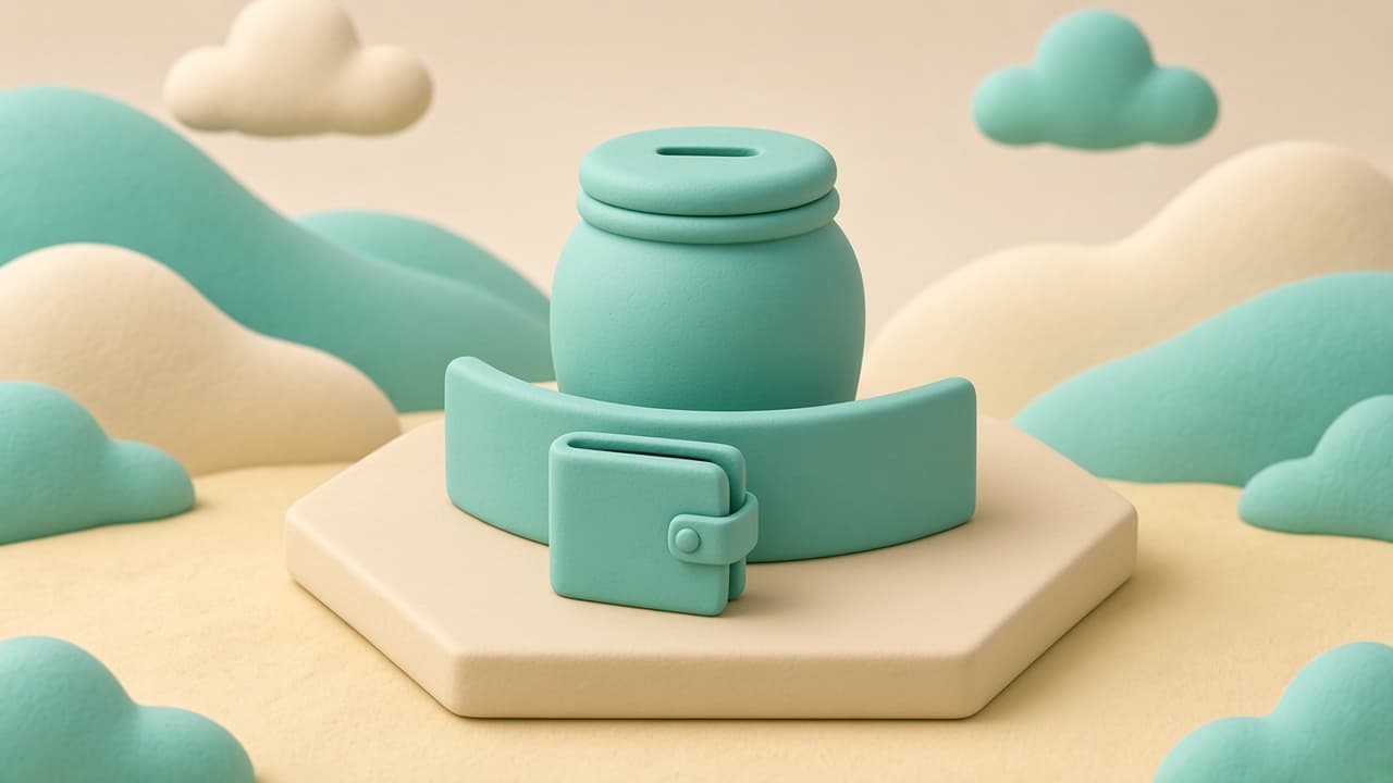 Clay illustration of a small checking wallet in front and a larger emergency savings jar behind, showing a two-layer cash reserve.