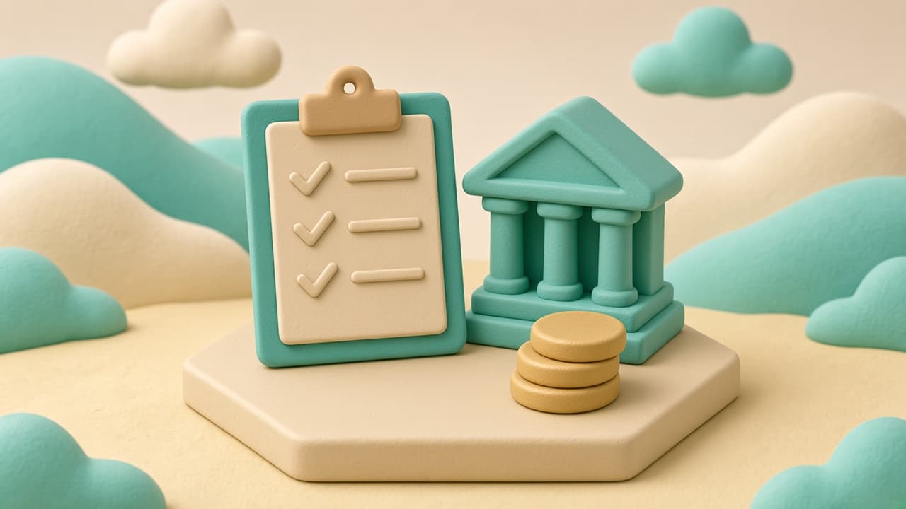 Clay illustration of a checklist beside a bank icon and coin stack, representing verified steps to move an emergency fund.