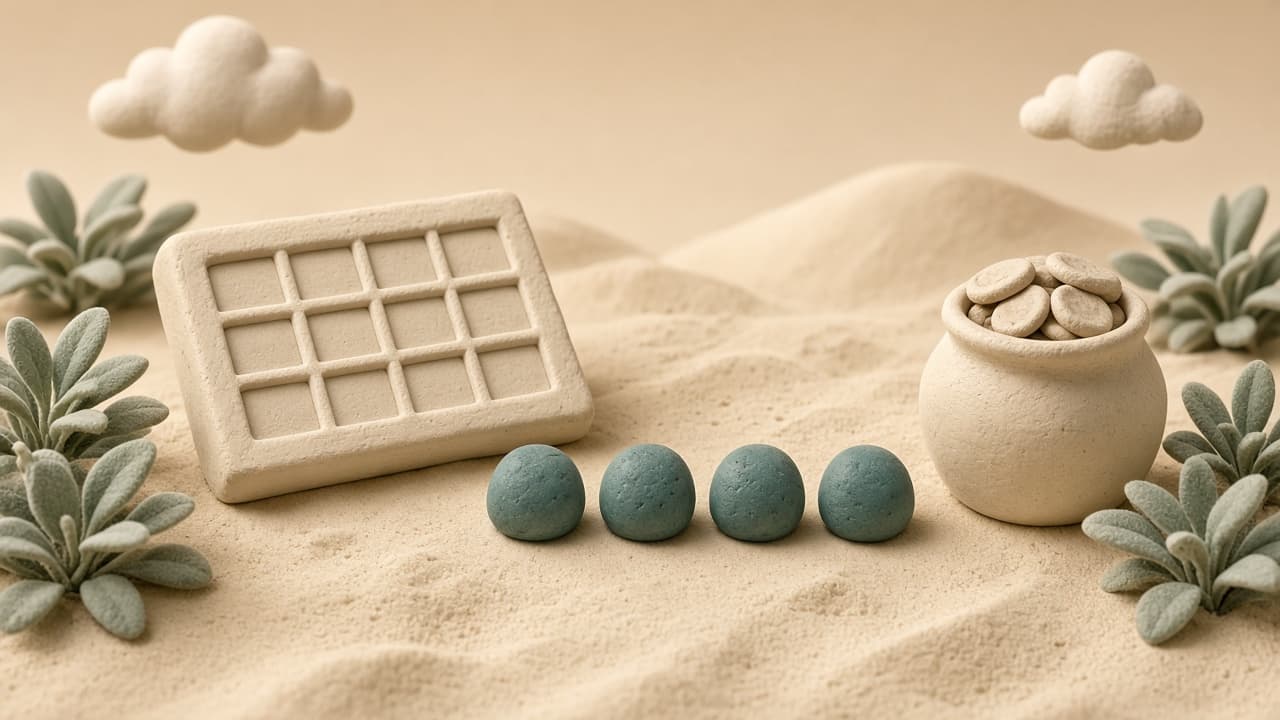 Clay illustration of four milestone stones in a row beside a jar of coin discs, suggesting a quarterly tax-payment rhythm.