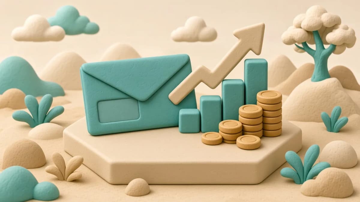 Clay illustration of a Social Security check with a gentle upward trend arrow and coin stack, representing COLA increase.