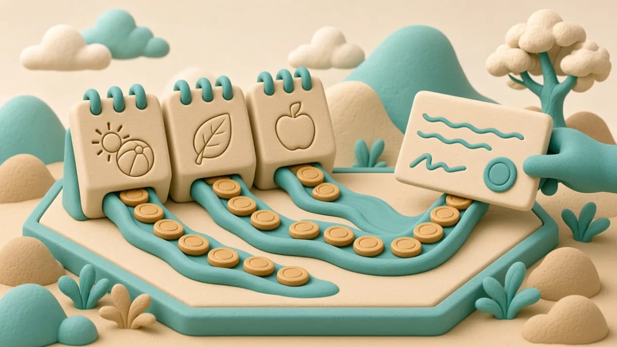 Clay illustration of July, August, and September months feeding into a Social Security benefit calculation.